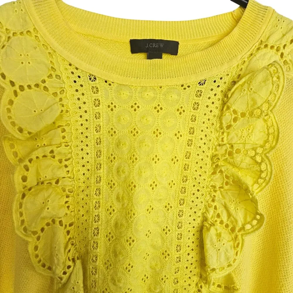 J. Crew Womens Summerweight Cotton Eyelet Sweater Size L Ruffle ASO Mattie Ashby